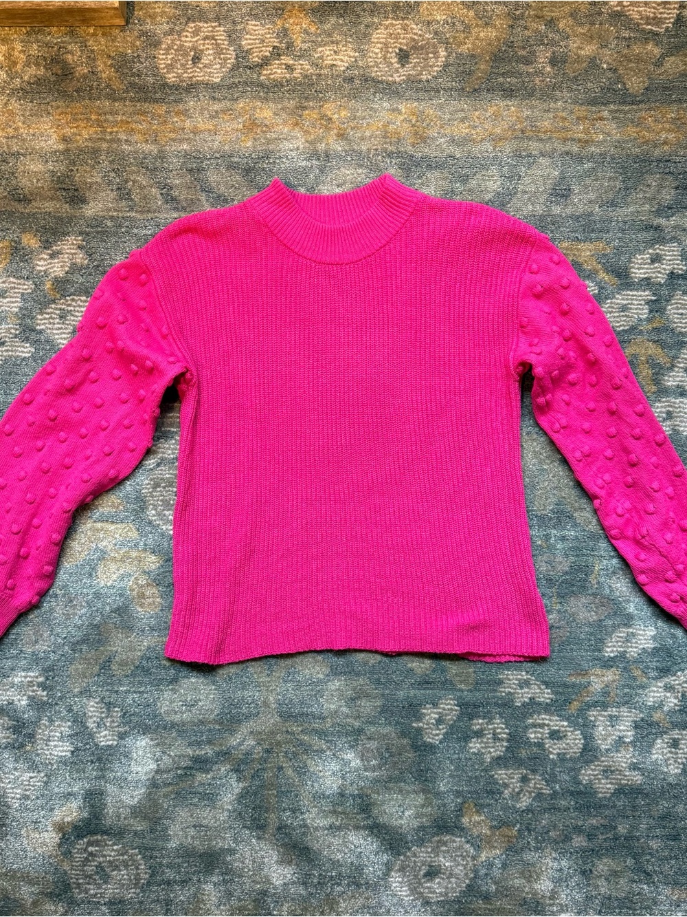 Vince Camuto Pink Bubble-Sleeve Mock Neck Sweater
